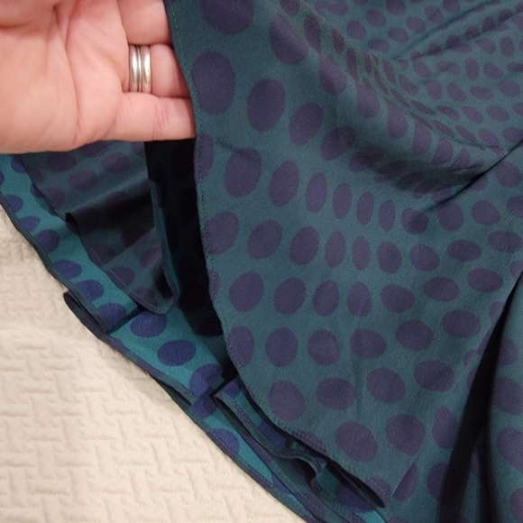 Tommy Hilfiger Green and Blue Polka Dot Midi flowy Skirt with Sash Toe Size Larg - Picture 4 of 13